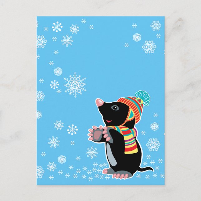 Carte Postale dessin animé mole en hiver (Devant)