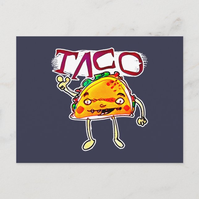 Carte Postale dessin animé taco man style drôle illustration (Devant)