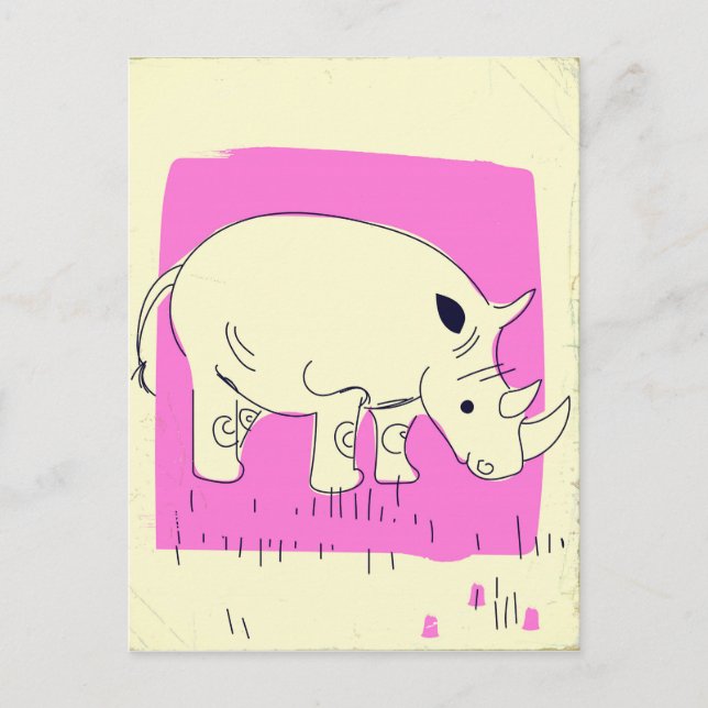 Carte Postale Dessin animé vintage de rhinocéros (Devant)