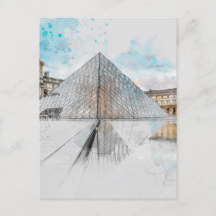 Carte Postale Dessin aquarelle du Louvre Paris, France