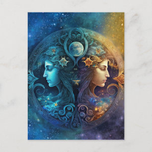 Carte Postale Dessin aquarelle signe zodiacal Gémeaux