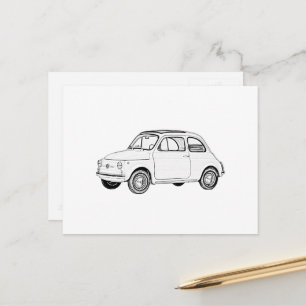 Carte Postale Dessin au crayon noir et blanc Fiat 500 Topolino