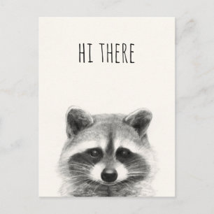 Carte Postale Dessin au crayon Raccoon - Hi There