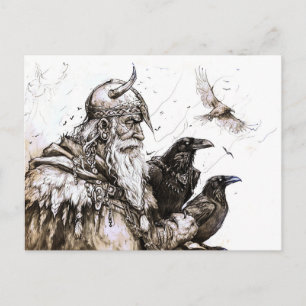 Carte Postale Dessin au stylo de la divinité viking dieu nordiqu