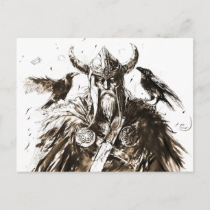 Carte Postale Dessin au stylo de la divinité viking dieu nordiqu