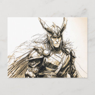 Carte Postale Dessin au stylo de la divinité Viking Loki dieu no