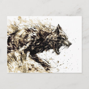 Carte Postale Dessin au stylo Viking d'un dieu nordique Fenris l