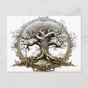 Carte Postale Dessin au stylo VikingSketch d'un arbre Yggdrasil 
