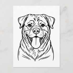 Carte Postale Dessin au trait de chien Rottweiler � ligne d'art 