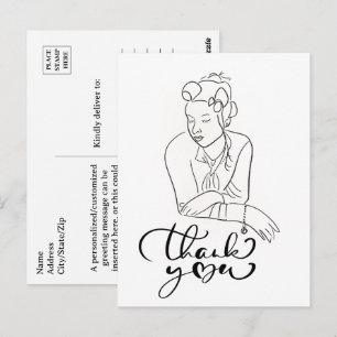 Carte Postale DESSIN AU TRAIT de femme des années 1940 Merci 