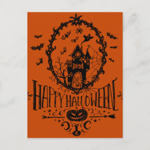 Carte Postale Dessin au trait de maison hantée Joyeux Halloween