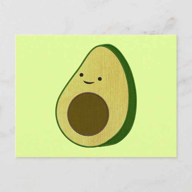 Carte Postale Dessin Avocado mignon Simulé Broderie (Devant)