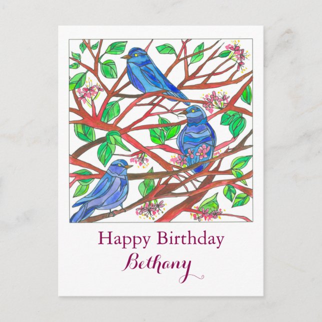 Carte Postale Dessin Bluebird Nom personnalisé Joyeux anniversai (Devant)