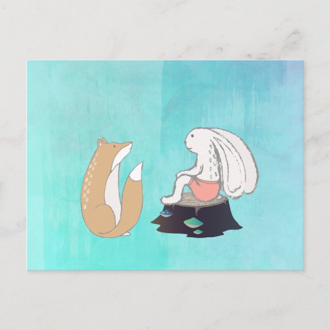 Carte Postale Dessin cartographique BFF Fox et Rabbit (Devant)