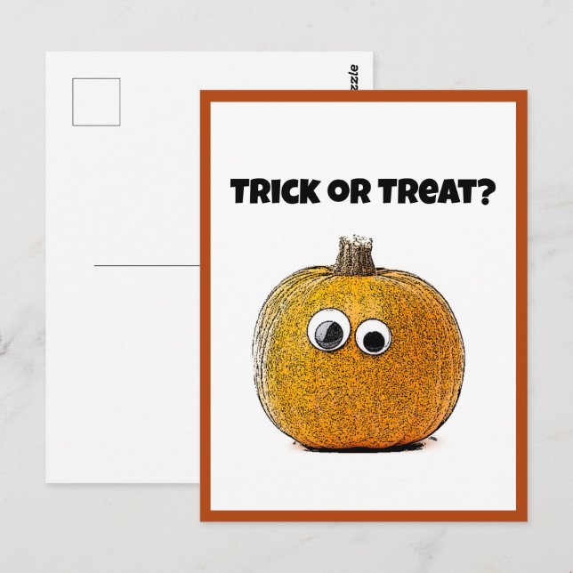 Carte Postale Dessin Citrouille d'Halloween à l'aide d'un titre  (Devant / Derrière)