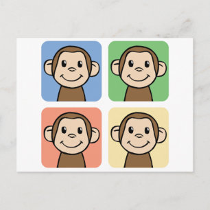Carte Postale Dessin Clip avec 4 Happy Monkeys