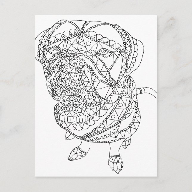 Carte Postale Dessin coloré pour chien de livre assis (Devant)