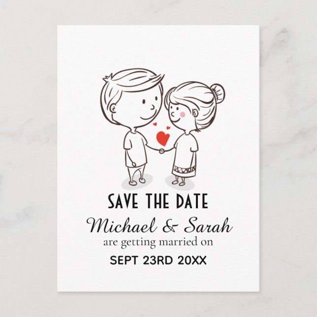 Carte Postale Dessin Couple mou Enregistrer le Mariage de date (Devant)