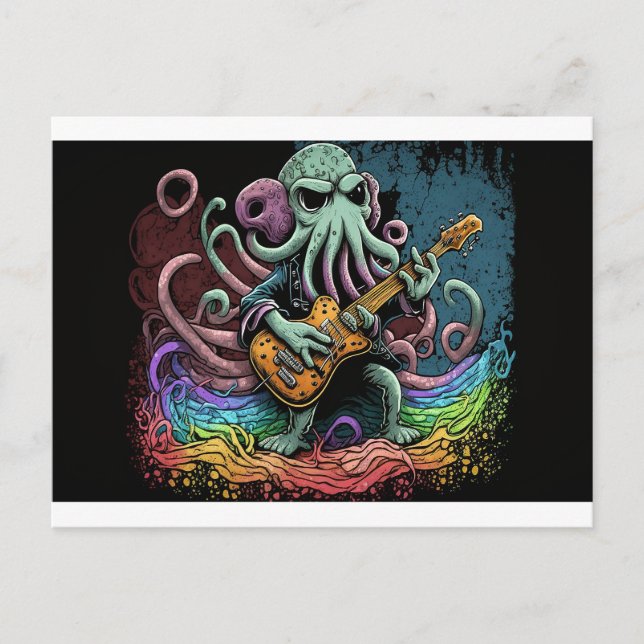 Carte Postale Dessin Cthulhu Rock 'n Roll (Devant)