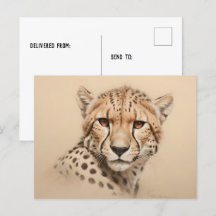 Carte Postale Dessin d'anniversaire de tête de guépard