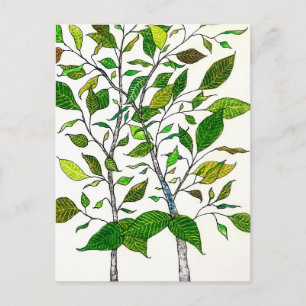 Carte Postale Dessin d'arbre au crayon de couleur de plante de F