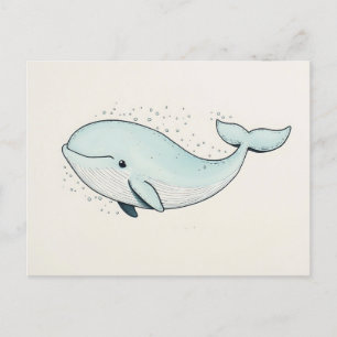 Carte Postale Dessin de baleine à caricature mignonne