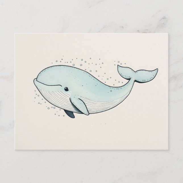 Carte Postale Dessin de baleine à caricature mignonne (Devant)