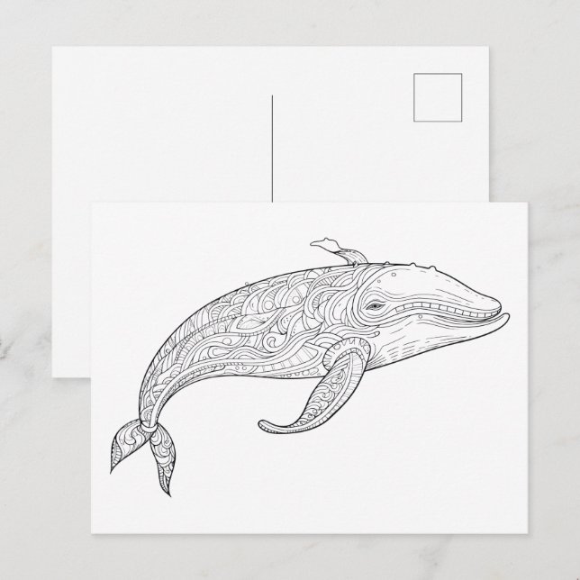 Carte Postale Dessin de baleine gribouillé. (Devant / Derrière)