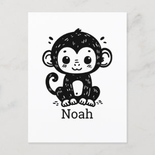 Carte Postale Dessin de bébé singe mignon - Art kawaii pour la n