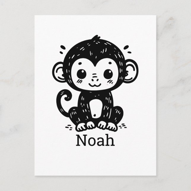 Carte Postale Dessin de bébé singe mignon - Art kawaii pour la n (Devant)