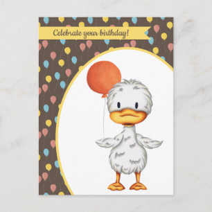 Carte Postale Dessin de canard mignon avec ballon orange pour an