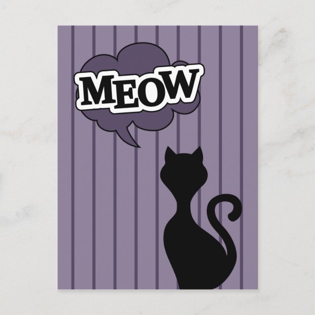 Carte Postale Dessin de chat noir meow (Devant)