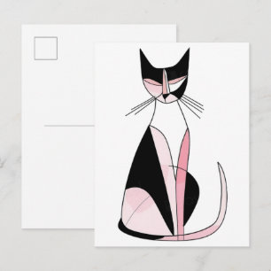 Carte Postale Dessin de chat symétrique minimaliste