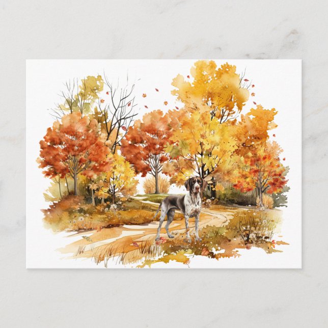 Carte Postale Dessin de chien à l'aquarelle en automne - Pointer (Devant)