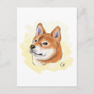 Carte Postale Dessin de chien mignon Shiba Inu