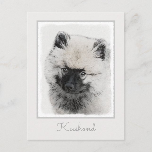 Carte Postale Dessin de chiot Keeshond - Art original de chien m (Devant)