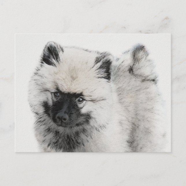 Carte Postale Dessin de chiot Keeshond - Art original de chien m (Devant)
