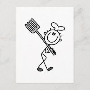Carte Postale Dessin de cuisinier bonhomme allumette avec T-shir