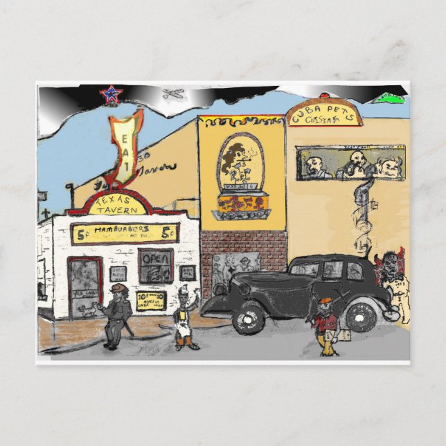 Carte Postale Dessin de dessin de Roanoke's Landmark Texas Taver (Devant)