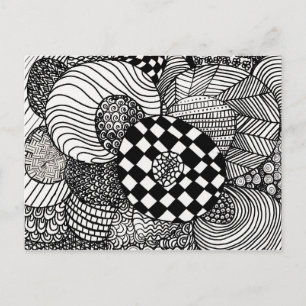 Carte Postale Dessin de Doodle Zen noir et blanc