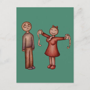 Carte Postale Dessin de fille en maillot de bain avec papier toi