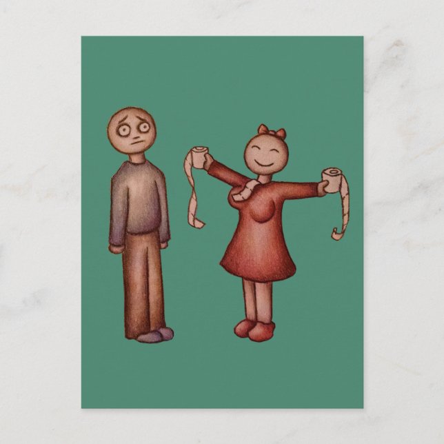 Carte Postale Dessin de fille en maillot de bain avec papier toi (Devant)