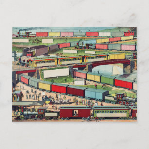 Carte Postale Dessin de gare vintage