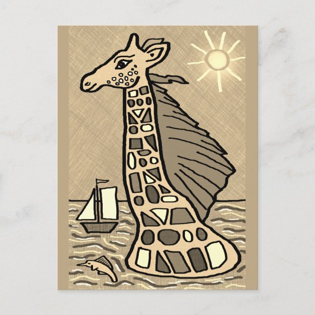 Carte Postale Dessin de girafe dans l'eau (Devant)