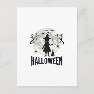 Carte Postale Dessin de gravure vintage de sorcière de Halloween