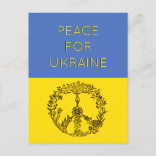 Carte Postale Dessin de la Paix Florale Bleu et Jaune drapeau uk