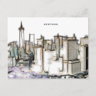 Carte Postale Dessin de la skyline noir et blanc de la ville de