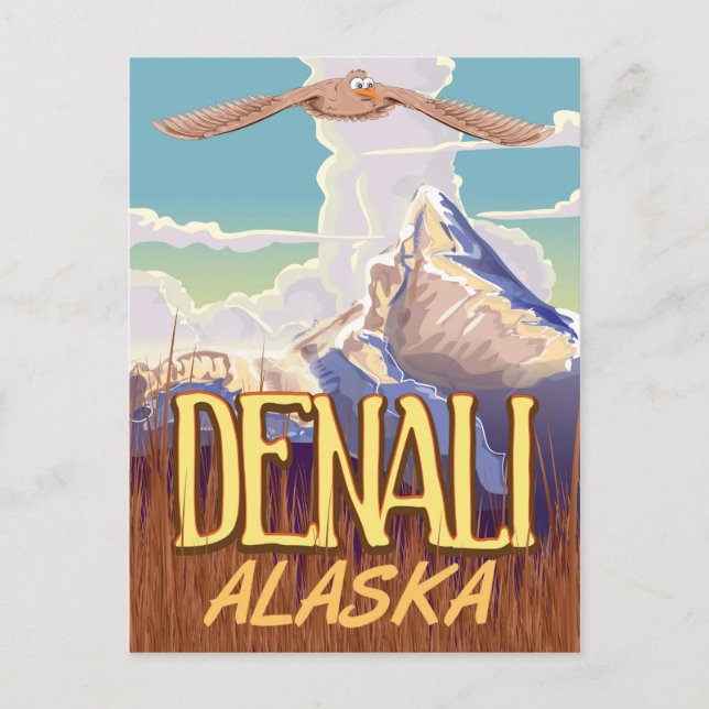 Carte Postale Dessin de l'Alaska de Denali poster de voyage vint (Devant)