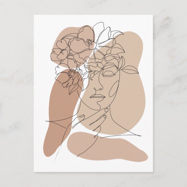 Carte Postale Dessin de ligne de visage abstrait bohème esthétiq (Devant)