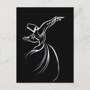 Carte Postale Dessin De Ligne Dervish Style De Calligraphe En Bl